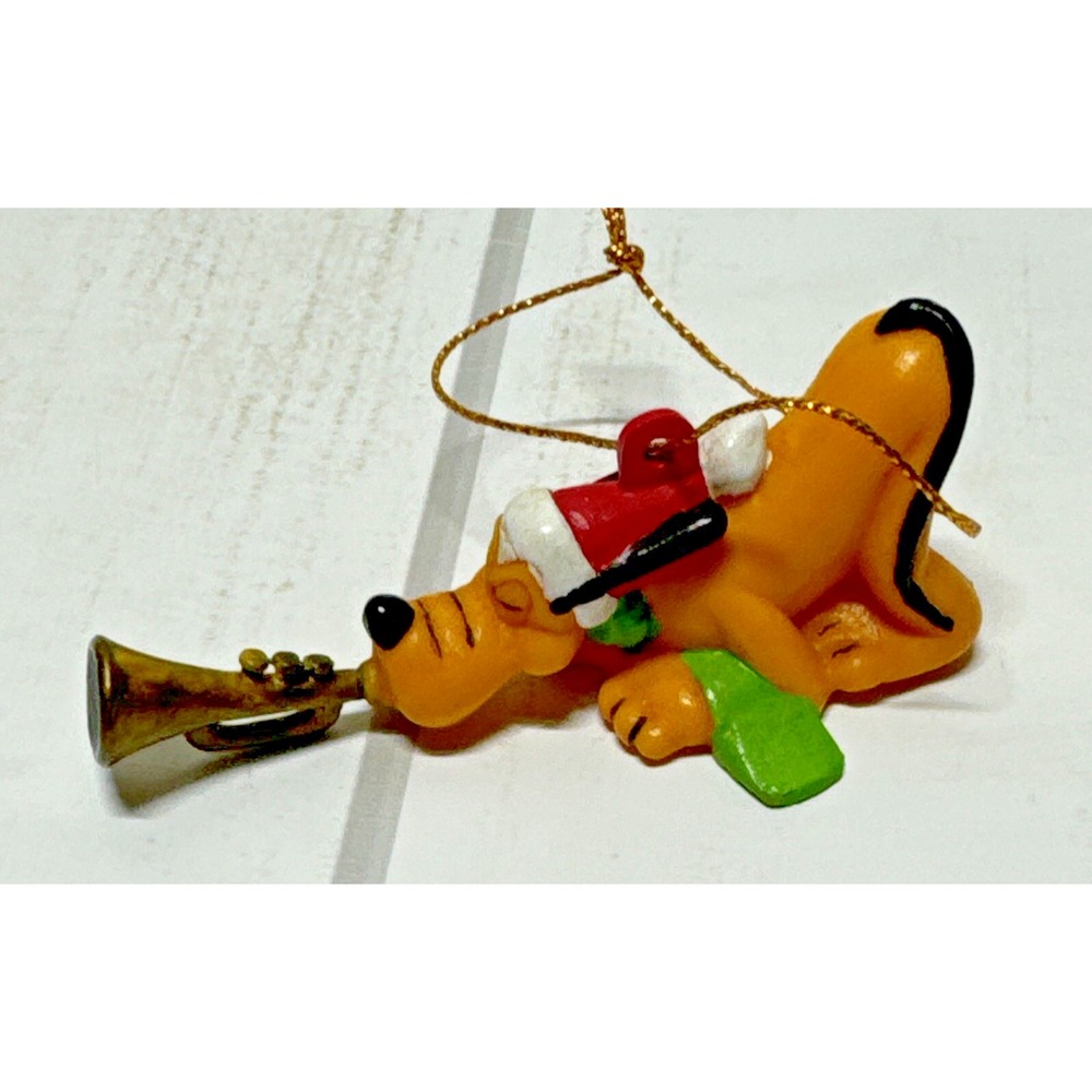 Disney Pluto Blowing Trumpet Christmas Ornament  3" Santa Hat